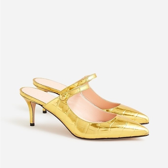 J Crew Colette mule heels in metallic croc-embossed leather BV802